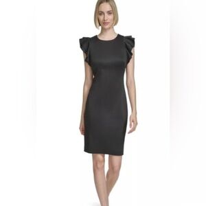 New! Women’s Ruffle Sheath Black Dress, Sleeveless, Size 14